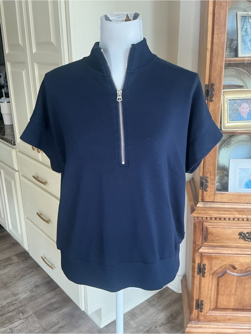 Varley Ritchie Short Sleeve Sweat Navy Blue Size Small S DoubleSoft Half Zip